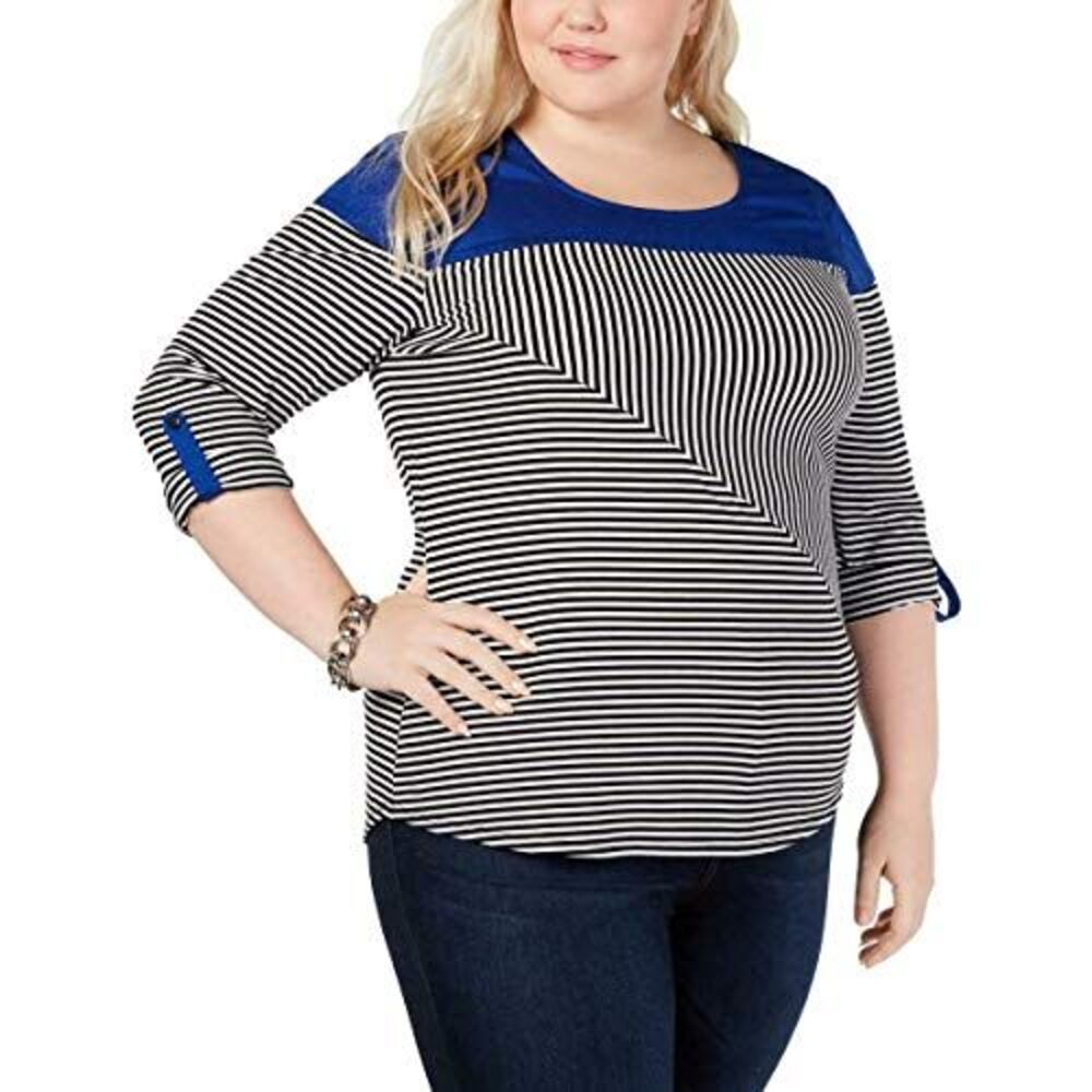 NY Collection Plus Size Colorblocked Striped Top